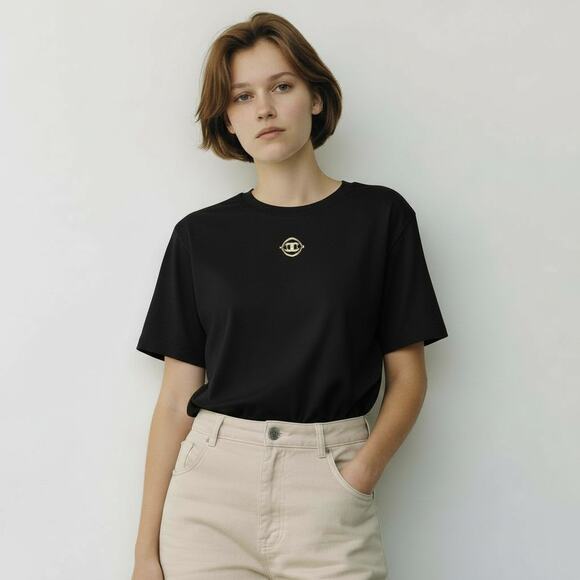 Chanel Black T-Shirt w/ Removable Crystal CC Brooch Size 42/44 - Picture 4 of 8